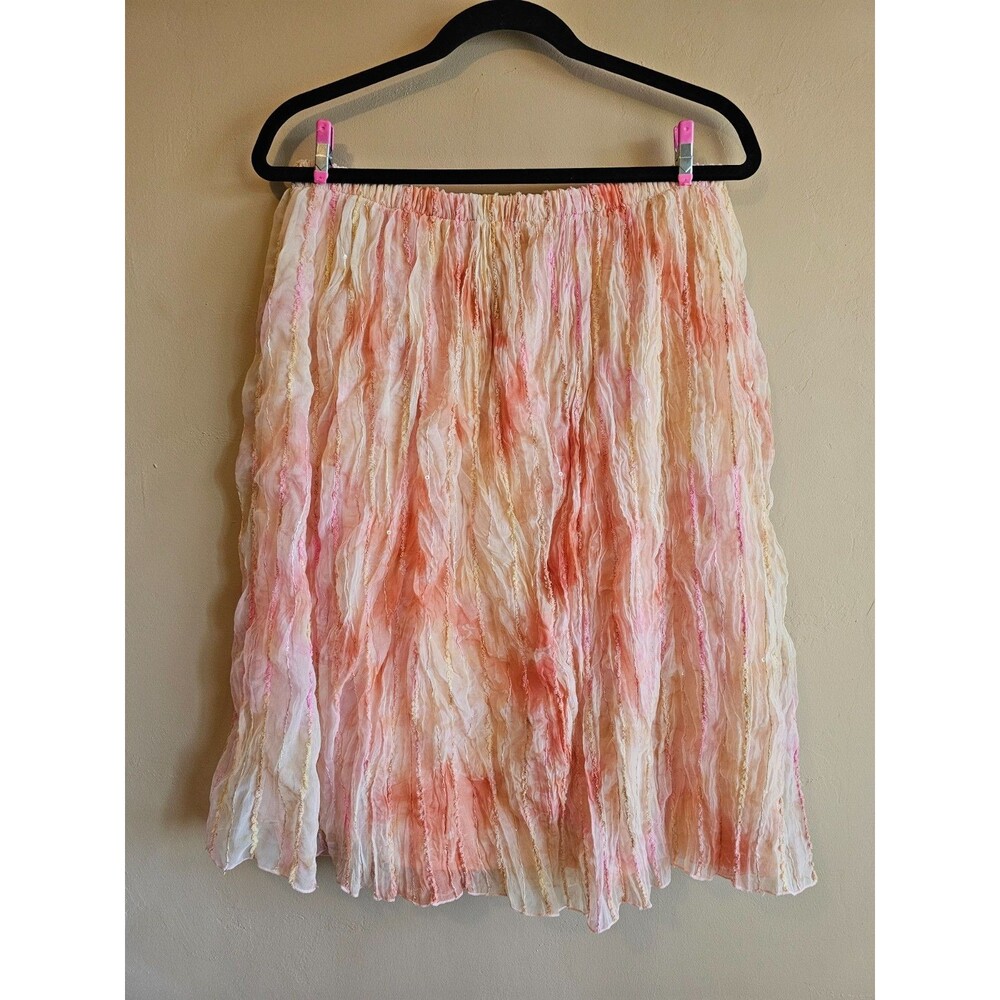 Chadwicks pink,peach crinkle broom skirt size lrg with sequins